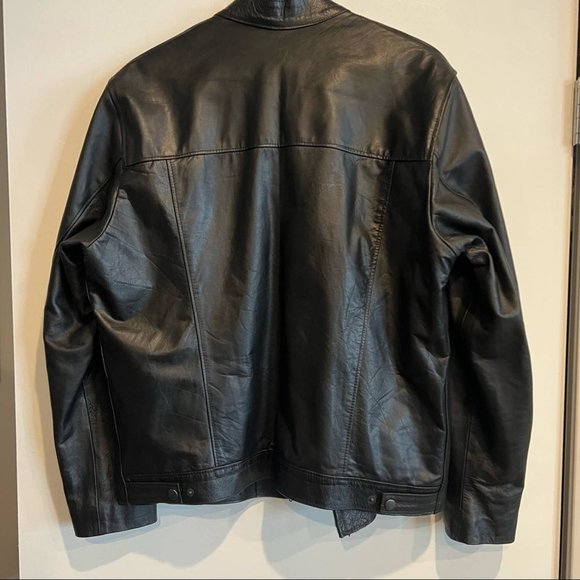 New Mens Black Leather Sleek Moto Style Jacket sz L - Picture 2 of 3